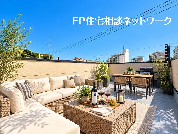 【ルーフバルコニー】  本画像はAIによるステージング加工を施したイメージです。家具・家電・小物等は現地にはなく、販売価格にも含まれません。実際の現況とは異なります。
