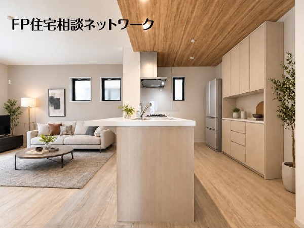 リビングを見渡せ家族の気配を感じられる、そんな空間を演出できるキッチンです。（本画像はCGで作成しており、実際に現地に家具・家電等の家財はおかれておりません。また価格に家具・家電等は含まれておりません。