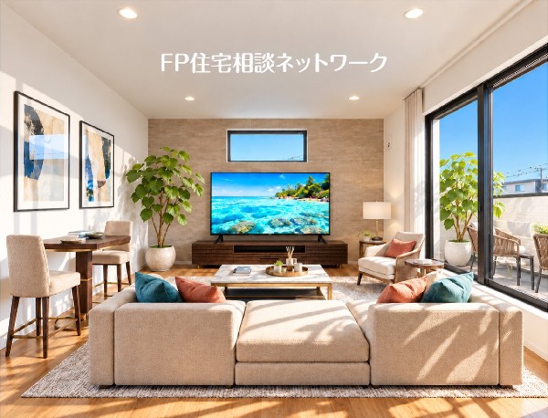 本画像はAIがCGで家具、テレビ台、テレビなどを生成しているので実際の現地には設置されておりません。