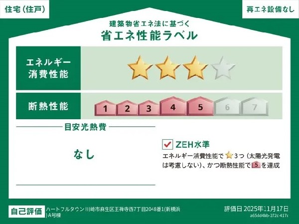 【ZEH水準】国が定める省エネ性能の基準で、住宅の断熱性能と省エネ設備により一次エネルギー消費量を大幅に削減するレベルを指します。