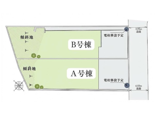 区画図:全2棟の分譲地！カースペース並列2台にお庭スペースも完備した敷地です。