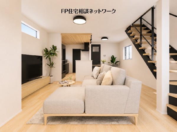 【内観イメージパース】フローリング素材、窓の配置、壁面タイル、カラーバランス、どれをとってもワンランク上の仕上がり。