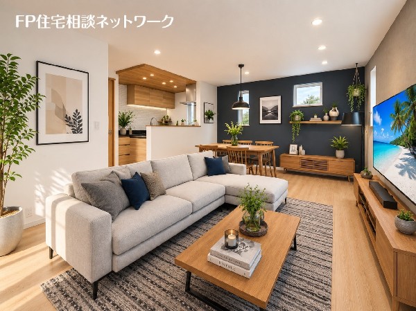 本画像の家具等はCGイメージで販売価格にも含まれず、付帯しません。間接照明、TV壁掛工事は有償です。