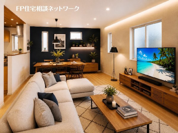 本画像の家具等はCGイメージで販売価格にも含まれず、付帯しません。間接照明、TV壁掛工事は有償です。