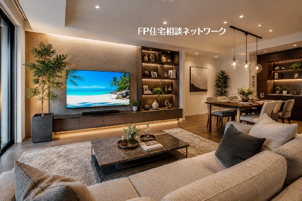 本画像の家具等はCGイメージで販売価格にも含まれず、付帯しません。間接照明、TV壁掛工事は有償です。