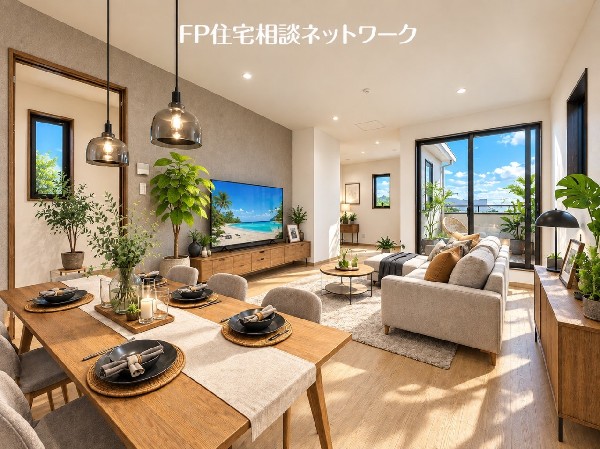 本画像の家具、照明、家電等はCGイメージで販売価格にも含まれず、付帯しません。間接照明工事は有償です。