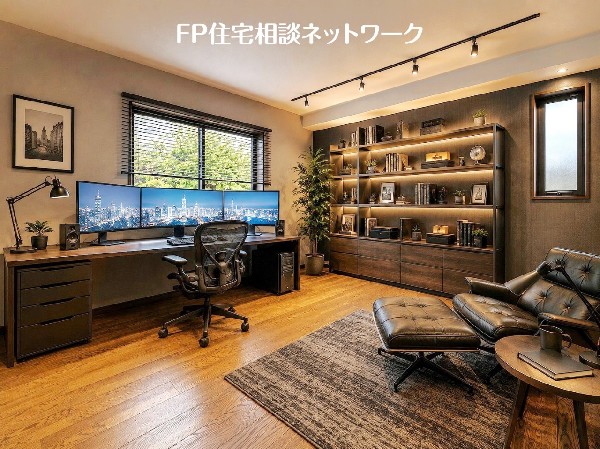 本画像の家具、PC等はCGイメージで販売価格にも含まれず付帯しません。間接照明、棚造作工事は有償です。