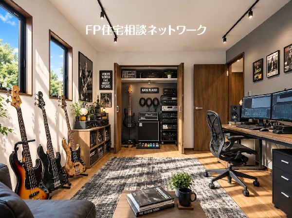 本画像の家具、ギター等はCGイメージで販売価格に含まれず付帯しません。間接照明、棚造作工事は有償です。