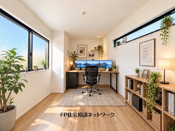 本画像の家具、PC等はCGイメージで販売価格にも含まれず、付帯しません。なお、棚設置工事は有償です。