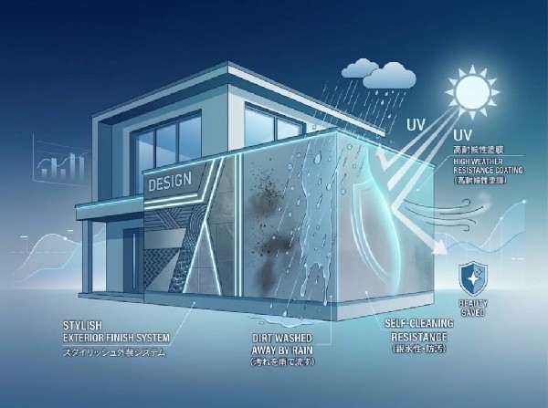 【外壁】デザイン性はもちろん、塗膜の汚れを雨で流れ落とし、雨風や日差しから美しい壁面を守る耐候性の高い外壁を採用しています。