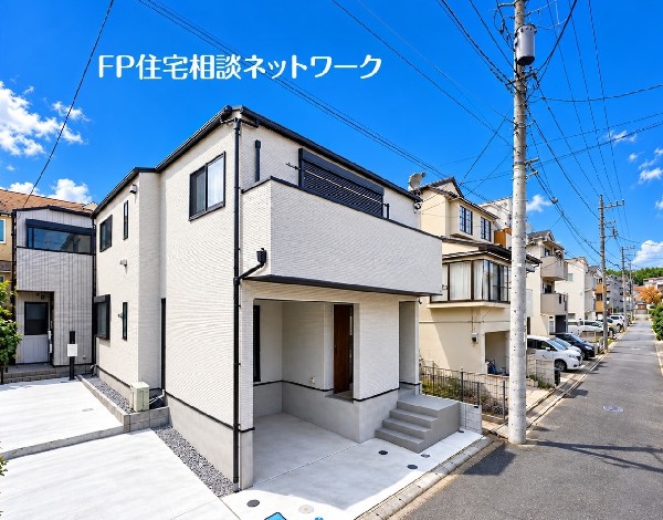 外観:スタイリッシュな外観が目を引く一戸建て。閑静な住宅街に位置し、落ち着いた暮らしを実現できます。