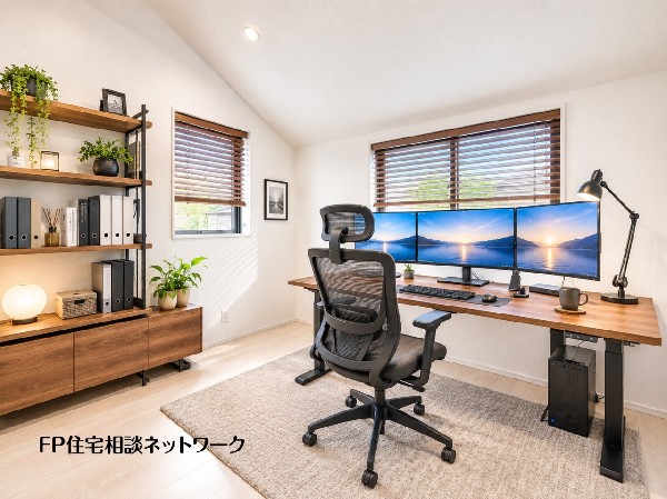 本画像の家具、PC等はCGイメージで販売価格に含まれず付帯しません。棚、ブラインド設置工事は有償です。
