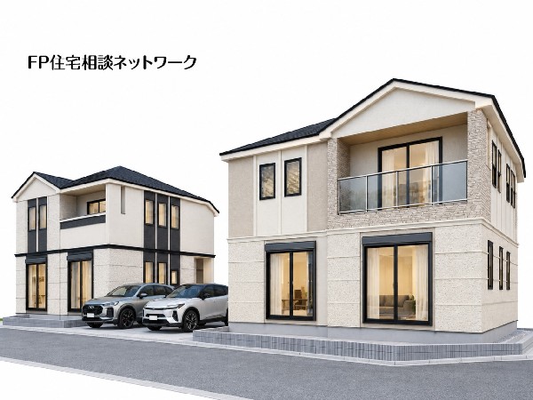 外観:多棟現場で洗練された街並み。重厚感のある外観デザインに植栽とライトアップが美しく映え、昼とはひと味違う上質な住まいを演出します。
