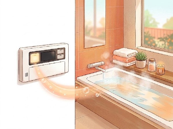 【】オートバス　スイッチひとつで設定した温度・水量のお湯張りを自動で行う機能です。保温や追い焚きもでき、いつでも温かいお風呂を楽しめます。