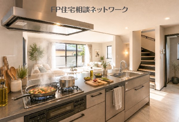 家族に嬉しい対面キッチン（本画像はAI加工済みであり、現地に家具等はなく価格にも含まれていません）