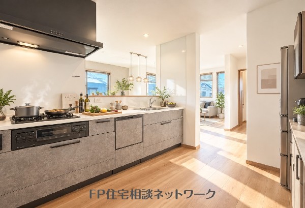 おしゃれなシステムキッチン（本画像はAI加工済みであり、現地に家具等はなく価格にも含まれていません）