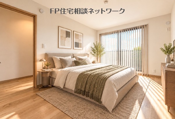明るい寝室で目覚めバッチリ（本画像はAI加工済みであり、現地に家具等はなく価格にも含まれていません）