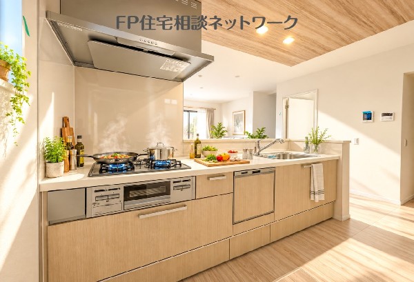 リビングが見渡せる安心の対面設計（本画像はAI加工済みであり、家具等はなく価格にも含まれていません）