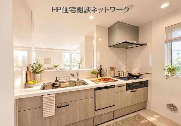 家事がしやすい快適なキッチン（本画像はAI加工済みであり、家具等はなく価格にも含まれていません）  