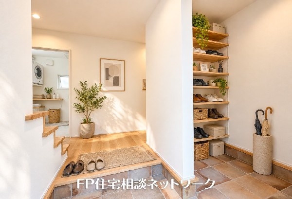 大容量の玄関収納が嬉しい住まい（本画像はAI加工済みであり、小物等はなく価格に含まれていません）